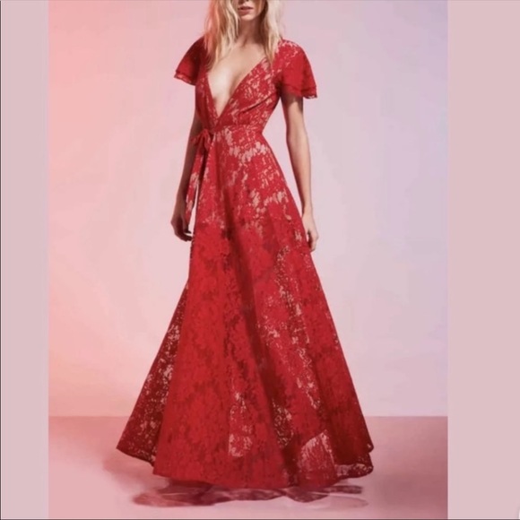 Jetset diaries red floral lace wrap maxi dress. - Picture 2 of 8